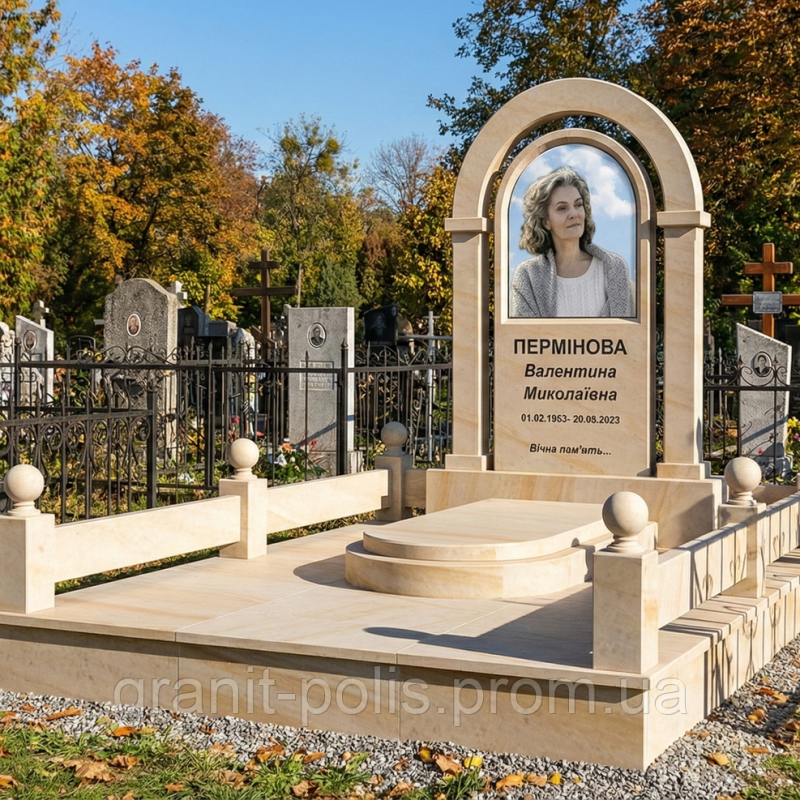 Меморіальний комплекс з мармурового пісковику для жінки білий
