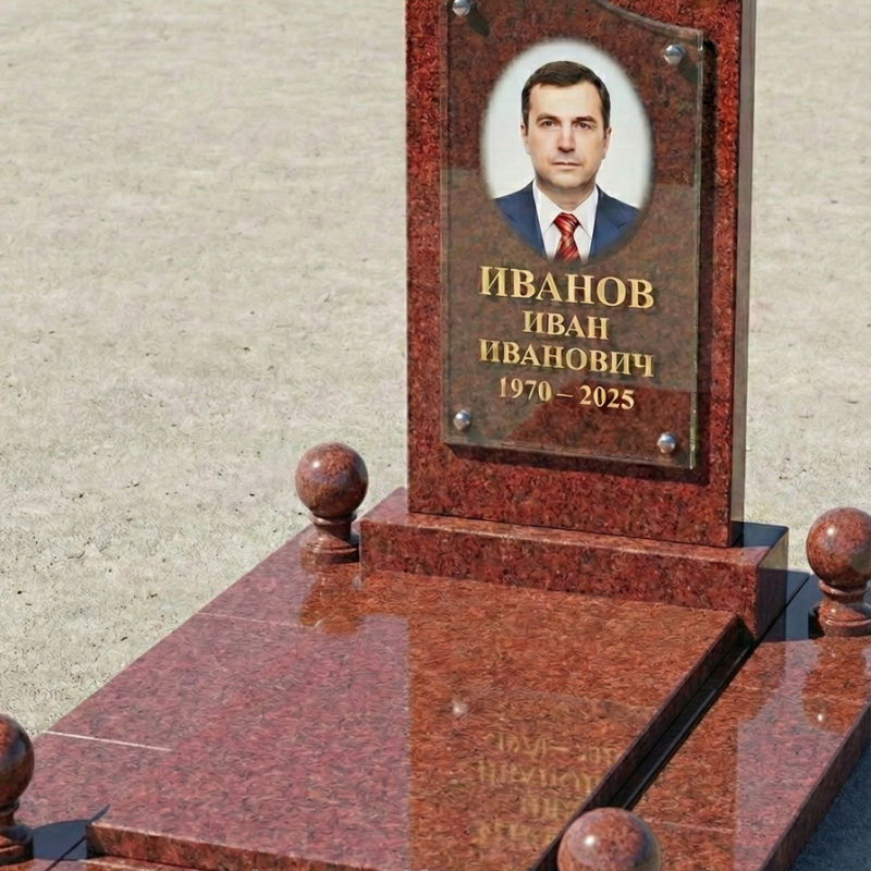Пам'ятник із червоного граніту для одного з надгробною плитою