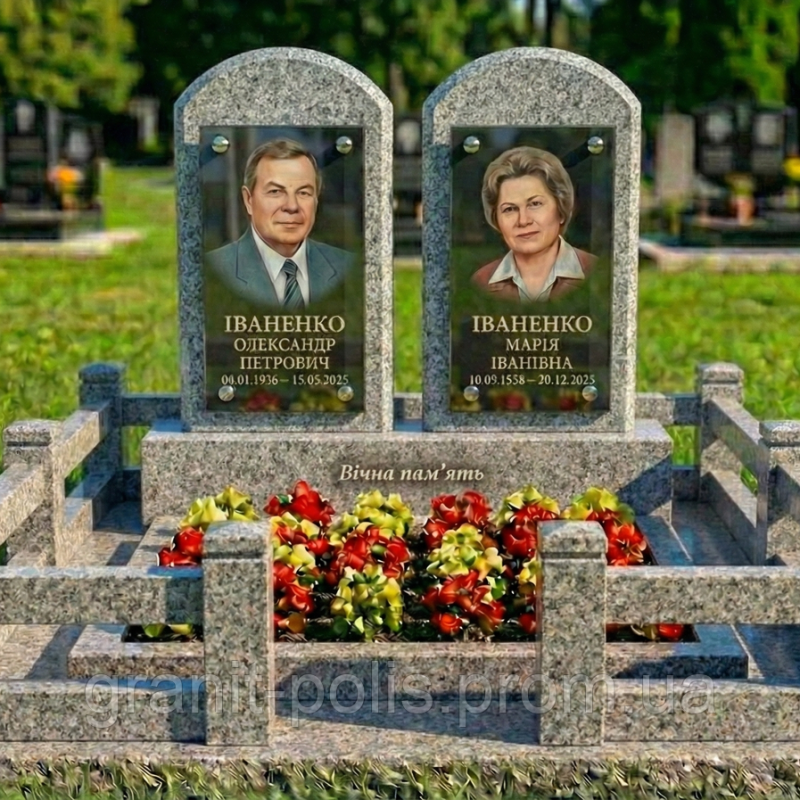Комплекс пам'ятник граніт чорний подвійний