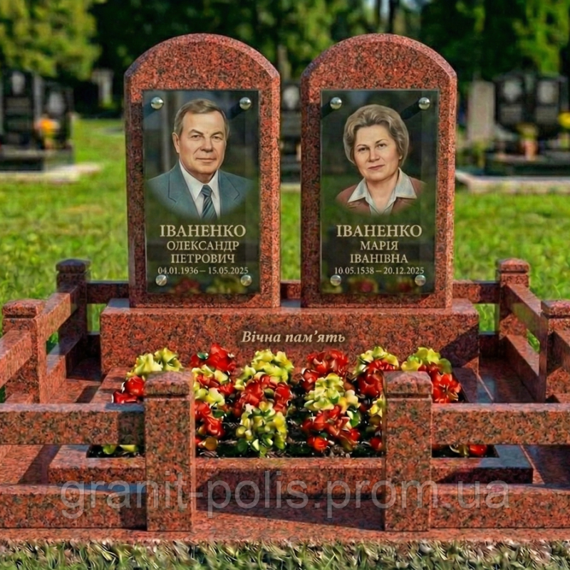 Комплекс пам'ятник граніт чорний подвійний
