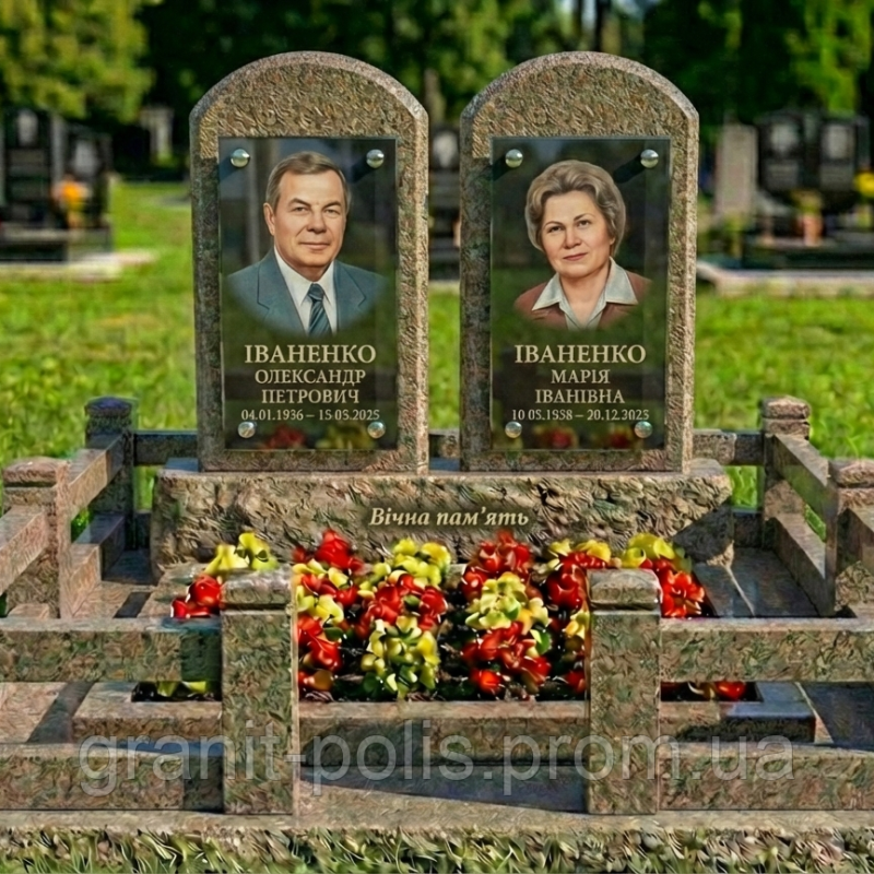 Комплекс пам'ятник граніт чорний подвійний