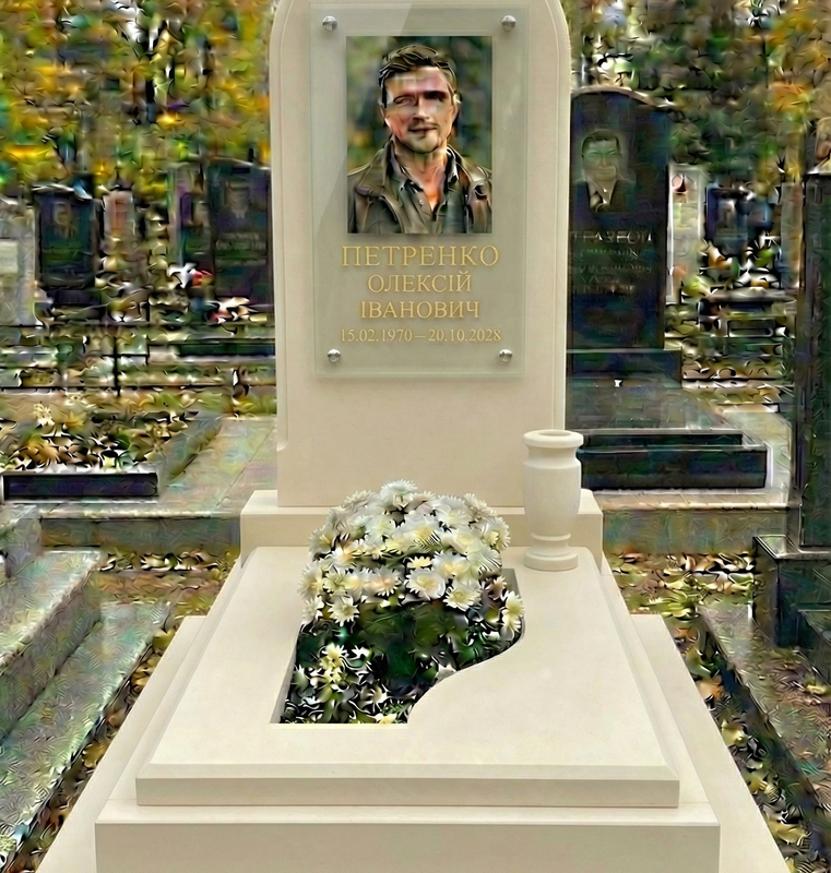 Класичний пам'ятник для чоловіка з цоколем зі світлого піщаника